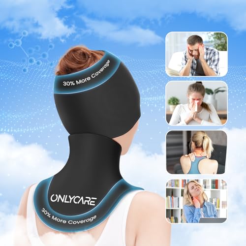 ONLYCARE Migraine Relief Cap, Headache Relief & Neck Ice Pack Wrap Gel Set - color: Black