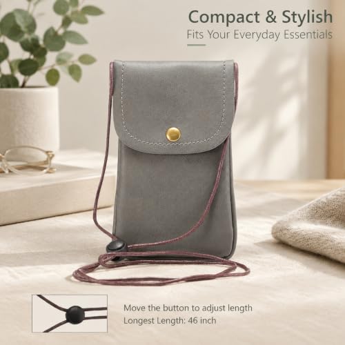 Cell Phone Neck Pouch, PU Leather Carrying Bag with Credit Card Holder Adjustable Strap, Small Travel Purse for iPhone 11 XR XS Max SE 8 7 6 Plus, Galaxy S10 S7 Edge A10 J7, Moto G6 (Gray) - color: 01 Gray