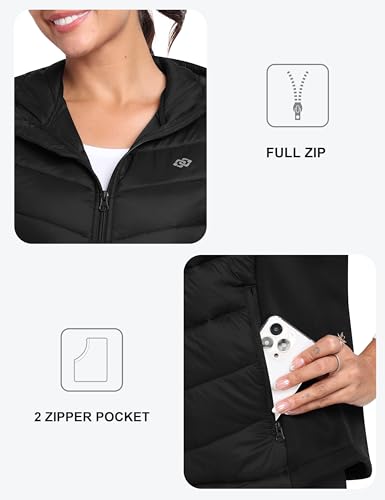 MoFiz Womens Puffer Vest Hooded Lightweight Sleeveless Down Jacket - color: Black, size: XX-Large