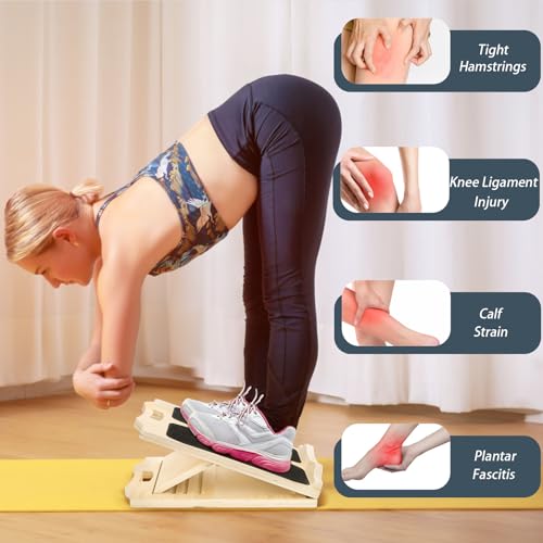Yarlung Wooden Slant Board for Calf Stretching, Portable Squat Incline Board for Knees Ankle Leg Heel, Adjustable 5 Angles Calf Stretch Wedge for Exercise, Physical Therapy (Pack of 2) - size: 16"L x 12.5"W x 1.5"H (Pack of 2)