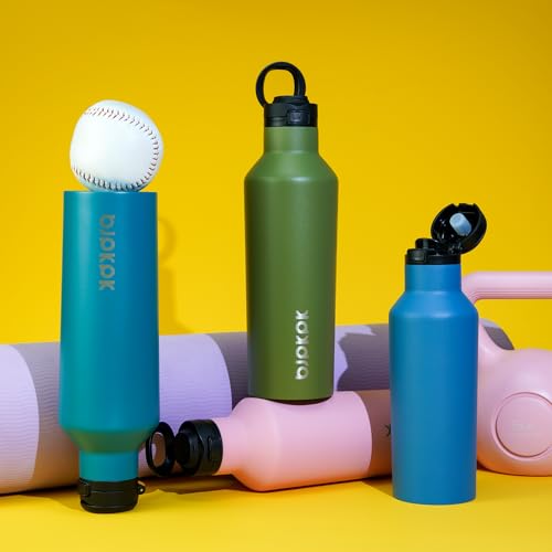 BJPKPK 25oz Insulated Thermal Water Bottle, Straw & Handle, Stainless Steel - color: Lake Blue, size: 25 Ounces