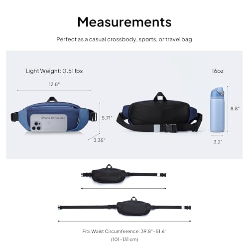 TOPEAST Hiking Fanny Pack with Hidden Water Bottle Pocket, Water Resistant Nylon Waist Bag, Lightweight Crossbody Sling Bag for Men & Women, Large Capacity for Travel, Running, Walking & Cycling - color: BLUE