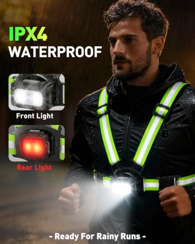 Running Chest Light [2 Color & 7 Modes] 500LM High-Visibility Reflective Running Vest Light with Adjustable 45° Beam, Waterproof Safety Light for Night Running Walking Hiking Camping Cycling Jogging - size: Front & Rear Light