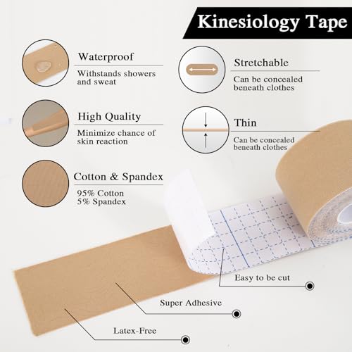 Kinesiology Tape (2 Rolls) - Waterproof, Breathable, Hypoallergenic - Ideal for Muscle Support and Injury Recovery, 2 Inches x 16 Feet, Black - color: Black