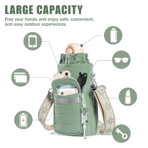 Water Bottle Holder with Strap, Insulated Crossbody Carrier Bag 20-40oz