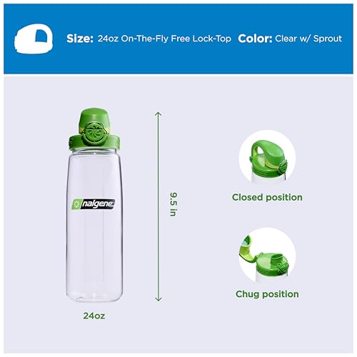 Nalgene 24 oz On The Fly Lock-Top Water Bottle, Clear w/Sprout - color: Clear with Sprout, size: 24 Ounces