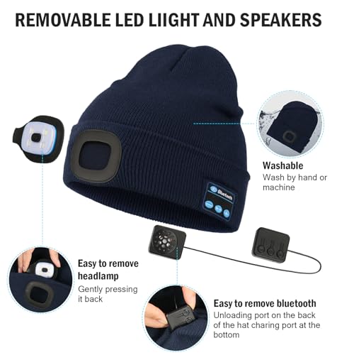 CENSGO Bluetooth Beanie with The Light, Unique Tech Gifts for Men Husband Him Teen, Wireless Headphones for Fishing Jogging Working, Christmas Stocking Emerald - color: Emerald
