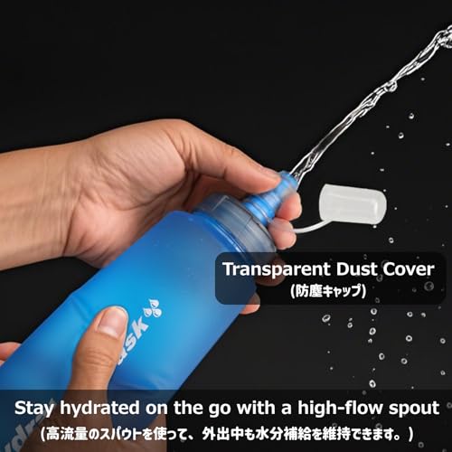 Azarxis TPU Soft Flask Collapsible Water Bottle Running Folding Gel Water Reservoir Handheld for Hydration Pack Hiking Cycling Climbing Jogging Marathon Trail Race - color: #05 Blue - 500ml - 2-pack