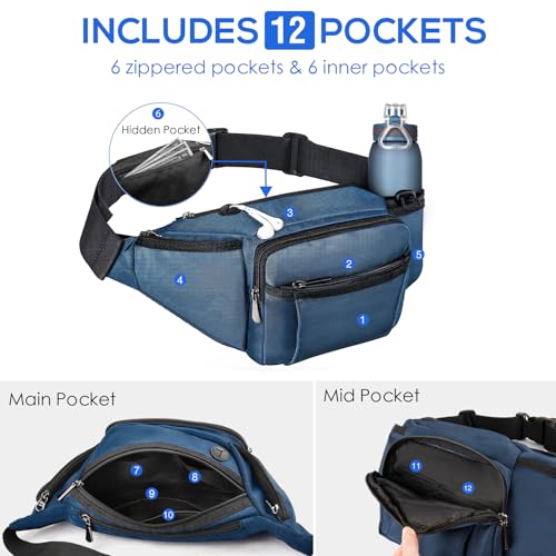 NOOLA Fanny Pack with Water Bottle Holder, Hiking Waist Bag for Men Women - color: Blue