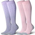 LEVSOX Thicker Bamboo Viscose Compression Socks 20-30 mmHg Cushioned - color: Pink Purple Polka Dot, size: Large