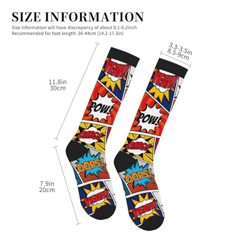 Crazy Fun Compression Socks, Unisex Knee High Support Socks - color: Retro Comic