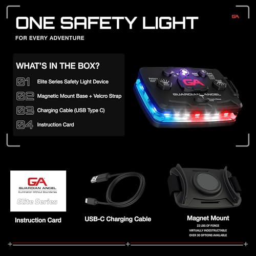 Guardian Angel Elite Safety Light IR - Red/Blue/White Front & Red/Blue Rear - color: Red/Blue/Infrared, size: 1-Pack