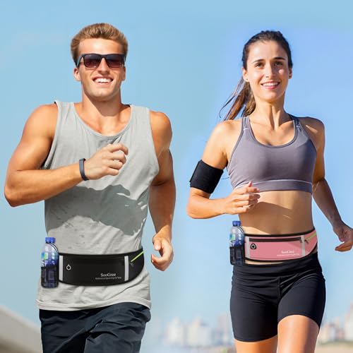 SooGree Slim Running Belt Sport Fanny Pack for Women Men,Reflective Waist Pack Runner Pouch Belt, Zipper Waterproof Running Phone Holder Jogging Pouch for Phone Money (GSP8806 top gray bottom black) - color: GSP8806 top gray bottom black