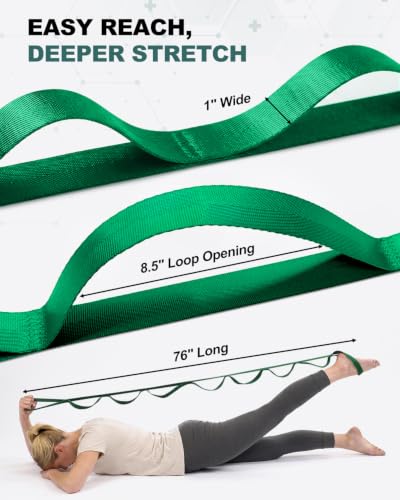Trideer Stretching Strap with Loops, Yoga Strap, Stretch Bands for Exercise - color: Emerald Green/75"x1"