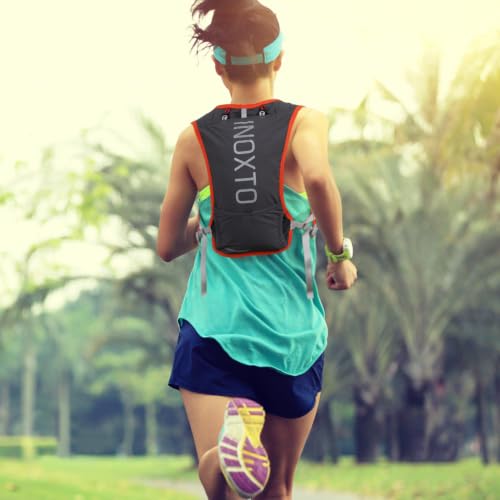 INOXTO Running Hydration Vest Backpack,Lightweight Insulated Pack with 1.5L Water Bladder Bag Daypack for Hiking Trail Running Cycling Race Marathon for Women Men - color: Dark gray orange