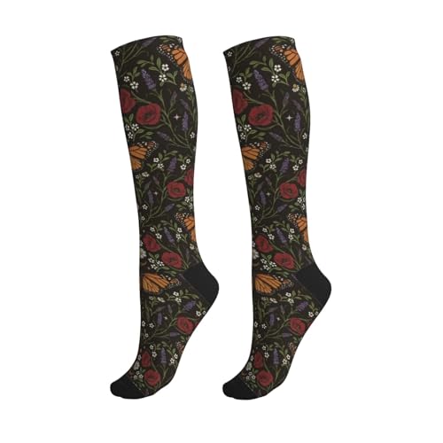Witchy Moth Compression Socks For Women Men - color: Butterflies Wildflowers