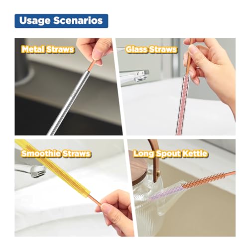 YOTIME Silicone Straw Cleaner Brush, 2Pcs Reusable Straw Brush, Orange - color: Orange