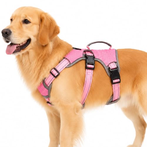 Escape Proof Dog Harness, No Escape No Pull Reflective Dog Harness with Durable Handle, Adjustable Heavy Duty Vest for Small Medium Large Dogs, Walking and Training (Pink,L) - color: Pink, size: L (Pack of 1)