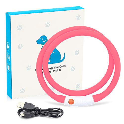 BSEEN Light Up Dog Collar, Silicone LED Pet Collar Rechargeable Glowing Puppy Necklace Safety Dog Lights for Night Walking (Pink) - color: Pink-Standard(70cm)