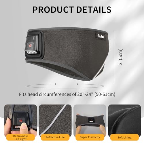 Taximi LED Winter Headbands for Women and Men Ear Warmer Headband with Light, 4 Light Modes, USB Rechargeable Warm Headbands for Cold Weather Running Cycling Ski - color: Dark Gray