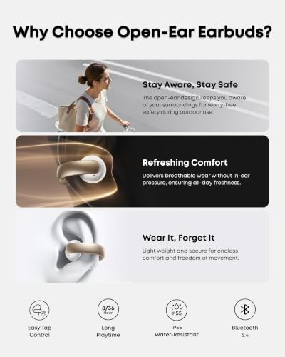 Soundcore AeroClip by Anker Open Ear Earbuds, Clip On Earbuds, Open Ring - color: Champagne Mist