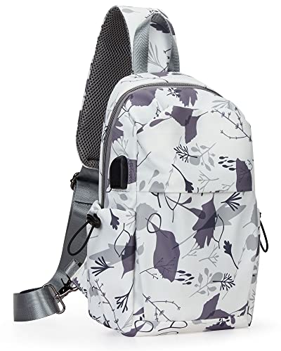 Small Tactical Sling Bag Crossbody Backpack Shoulder Bag for Men Women, Daypack Anti-Theft Cross Body Motorcycle Chest Bags, One Strap Backpack for Walking Biking Travel Cycling Leaf White - color: Beige
