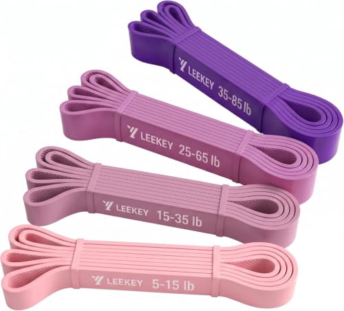 LEEKEY Resistance Bands Set for Pull Up Assistance & Exercise - color: Pink Purple