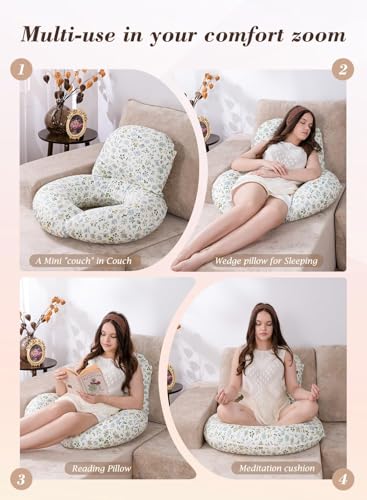 INSEN Wedge Pillow Set for Sleeping and After Surgery, Use for Acid Reflux, Reading and Relaxing, Headboard Pillow for Sitting in Bed - color: Green Flower