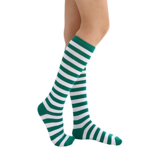 Women's Knee High Athletic Socks Casual Stripes Tube Socks Outdoor Sport Socks - color: Thin Green+white Stripe