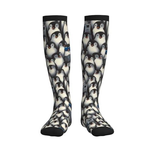 Compression Socks Women Knee High Support Circulation Stockings for Running Cycling Flying - color: Penguin