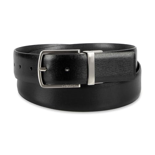 Calvin Klein Men’s Reversible Leather Belt - 2‑in‑1 Versatile Modern Style - color: Black/Black Textured, size: X-Large (42-44)