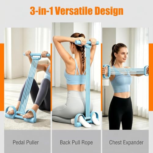 3-in-1 Adjustable Foot Pedal Resistance Band, 10 -Tube Elastic Band - color: Blue