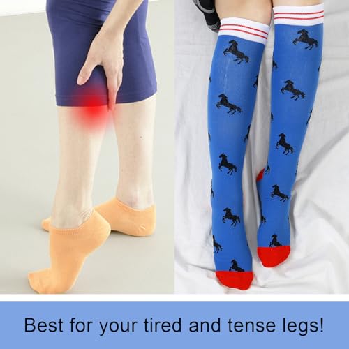 Junely Compression Socks for Women Knee High Stockings Funny Cute - color: Horse