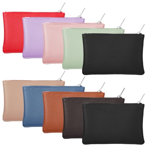 10 Pcs Coin Purse Portable PU Leather Coin Purse Pouch Mini Card Holder Wallet with Zipper Small Change Bag for Women Men Credit Card Folded Bills ID Key Headset Lipstick - color: Colorful