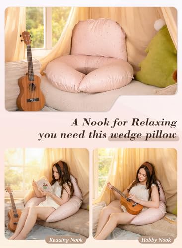 INSEN Wedge Pillow Set for Sleeping and After Surgery, Use for Acid Reflux, Reading and Relaxing, Headboard Pillow for Sitting in Bed, Pink Flower - color: Pink Flower