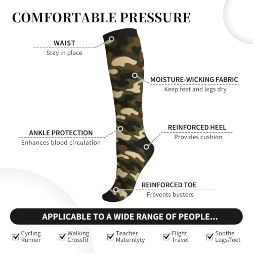 Compression Socks Knee High Circulation Support Socks For Women Men Athletic Running Hiking Cycling - color: Camo