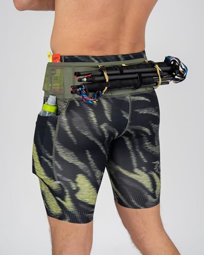 FlipBelt Men's Running Compression Shorts with Built-in Running Belt - color: Trail Pinnacle Black, size: X-Large