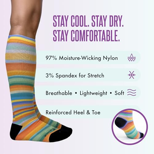 Crazy Compression Over-the-Calf Socks with Fun Designs - color: Spring Stripes, size: Large-X-Large