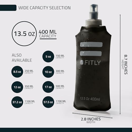 FITLY Soft Flask Running Water Bottle - Collapsible Hydration Flask - color: Black, size: 13.5 Ounces