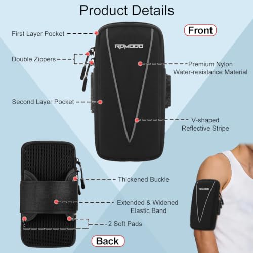 Phone Holder for Running Women Men, Large Capacity Armband 7.5” Blk - color: 01 - Black