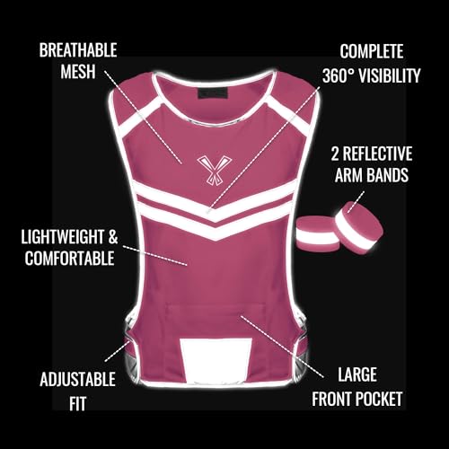 Reflective Running Vest with Pocket & 2 Bands, High-Visibility - color: Pink, size: Large