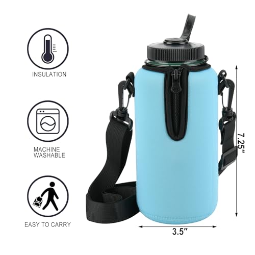Beautyflier Neoprene Water Bottle Sleeve Insulator Cooler, Compatible with Nalgene Water Bottle 32 OZ, with Adjustable Shoulder Strap for Hydro Flask Wide Mouth 32oz, etc. (Light Blue) - color: Light Blue