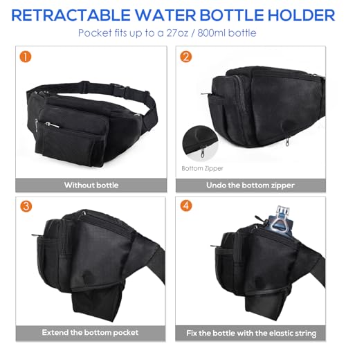 NOOLA Fanny Pack with Water Bottle Holder, Hiking Waist Bag for Men Women - color: Black