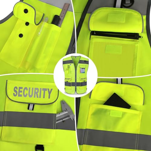TCCFCCT Security Vest for Security Guard 9 Pockets Safety Vest, Yellow S - color: Yellow-bison 09, size: Small