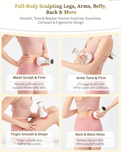 Lymphatic Drainage Massager & Massage Tool, Body Sculpting Machine & Fascia Blaster for Cellulite with Light, Heat & Vibration, for Legs, Arms & Belly, White - color: White