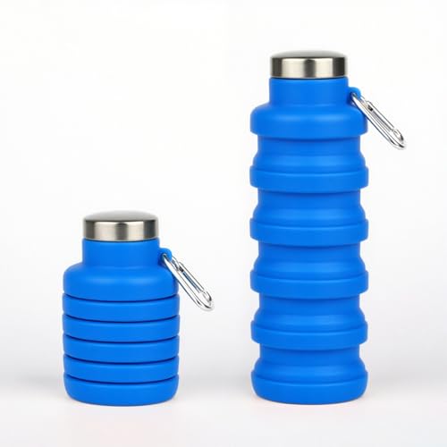 Collapsible Water Bottle 16 oz - Reusable Silicone, Eco-Friendly, BPA-Free, Leak-Proof, Comes with a Carabiner Portable Collapsible Design, Suitable for Gym, Travel, Camping, Hiking, Sports