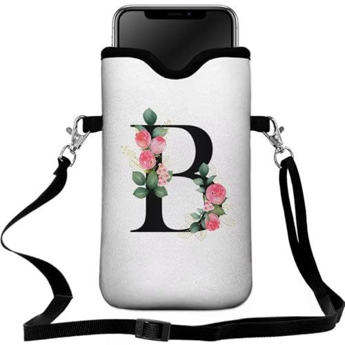 Cell Phone Sleeves Bag Case Crossbody Neoprene Holder Lanyard Phone Pouch for Women Men 7.5 X 4.5 Inches - Letter_B - color: Letter_B