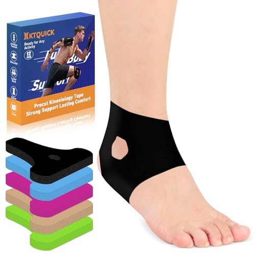 KTQUICK Precut Kinesiology Tape for Ankle,12 Ct,20% Stronger Adhesive,Black - color: Black, size: 12PCS