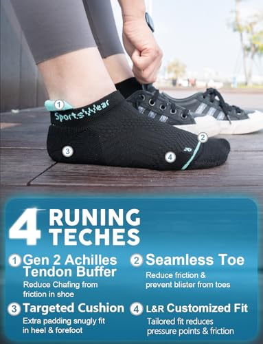Juclise Women's No Show Compression Running Socks, 3 Pairs - color: Classic Black*2+aqua Black*1, size: Small