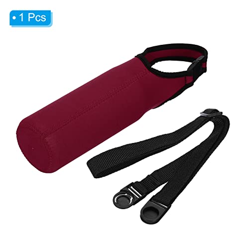 PATIKIL Water Bottle Sling Bag, Neoprene Portable Insulated Bottle Holder Carrier with Removable Adjustable Shoulder Straps - color: Wine Red